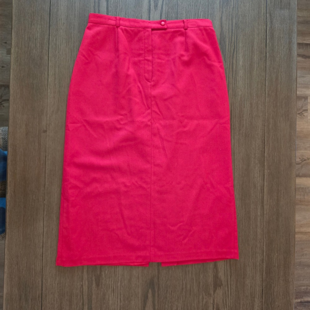 Sag Harbor Vintage Red Wool Blend Midi Skirt Size 16 Straight Back Slit H53011
